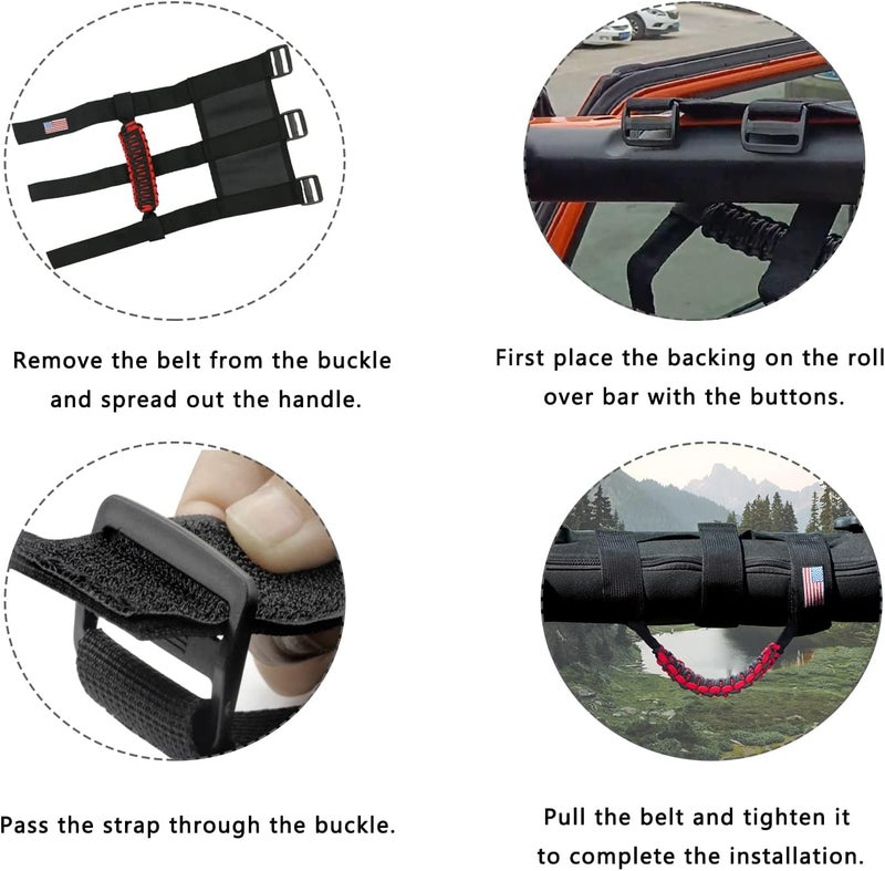 Kujunpao 4 X Roll Bar Grab Handles Grip Handle Compatible with Jeep Wrangler JLU JK JKU TJ YJ LJ JT JL & Gladiator JT 1955-2022 UTV & ATV(Red) - Image 4